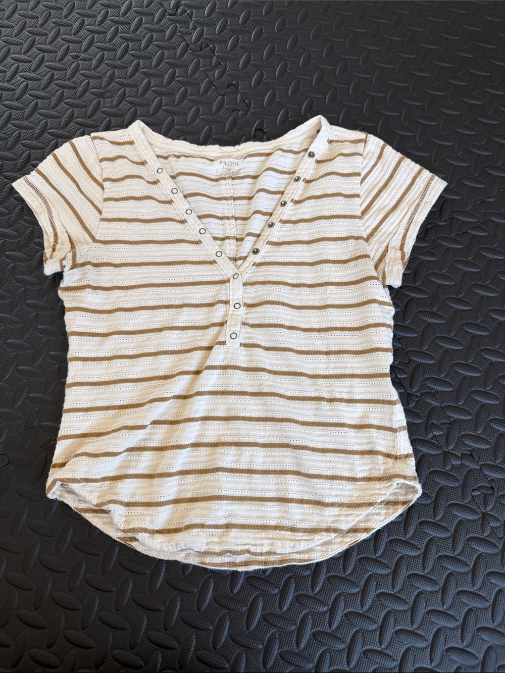 Pilcro Cream and Tan Striped Short Sleeve Top